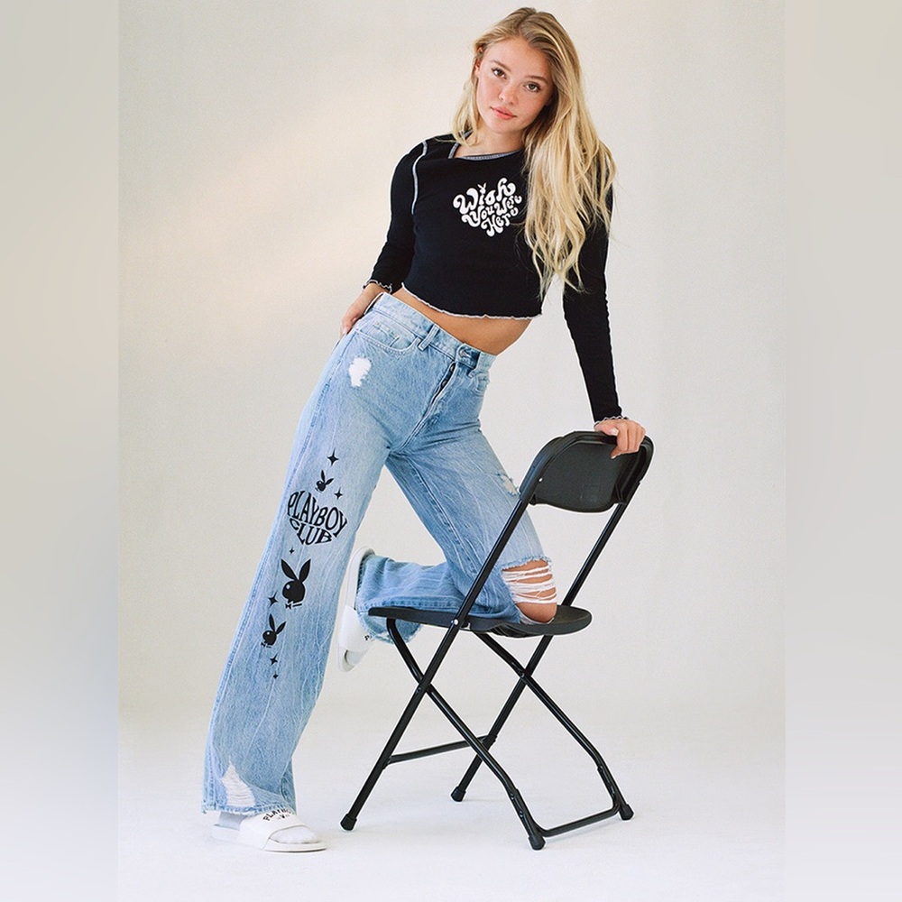 #051-PLAYBOY by Pac Sun Exclusive! Eco Super Distressed High Waisted Baggy Jeans